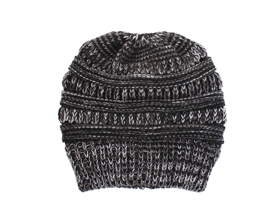 Mixed Color Knitted Wool Hat - Ladies Non-labeled Ponytail Hat