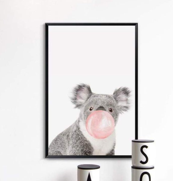 Nordic Simplicity Cute Animal Canvas Painting – Koala, Zebra, Giraffe &amp; Fawn (Frameless Decorative Art)