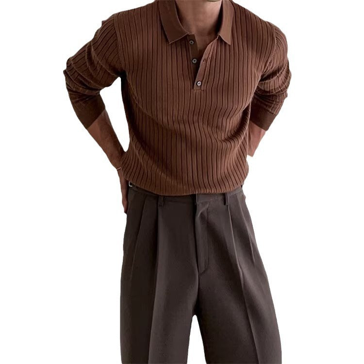 Lapel Button Long Sleeved Polo Shirt