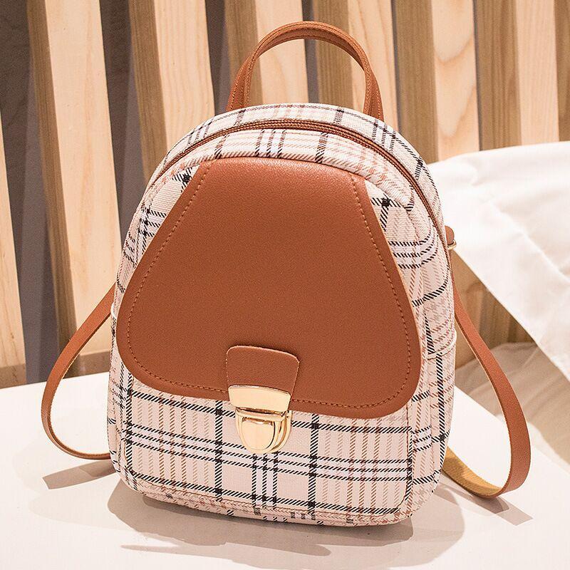 Ladies Check Lock Small Backpack - One Shoulder Diagonal Handbag Coin Purse