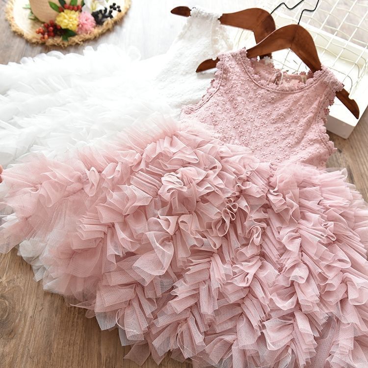 Hollow Skirt Lace Long-sleeved Girls Princess Irregular Dress