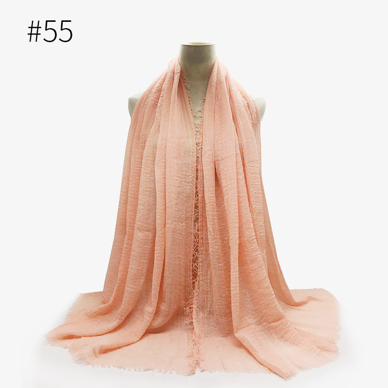 Bubble Plain Cotton fringe Scarf - Women Soft Solid Hijab Pashmina Wrap Hijab