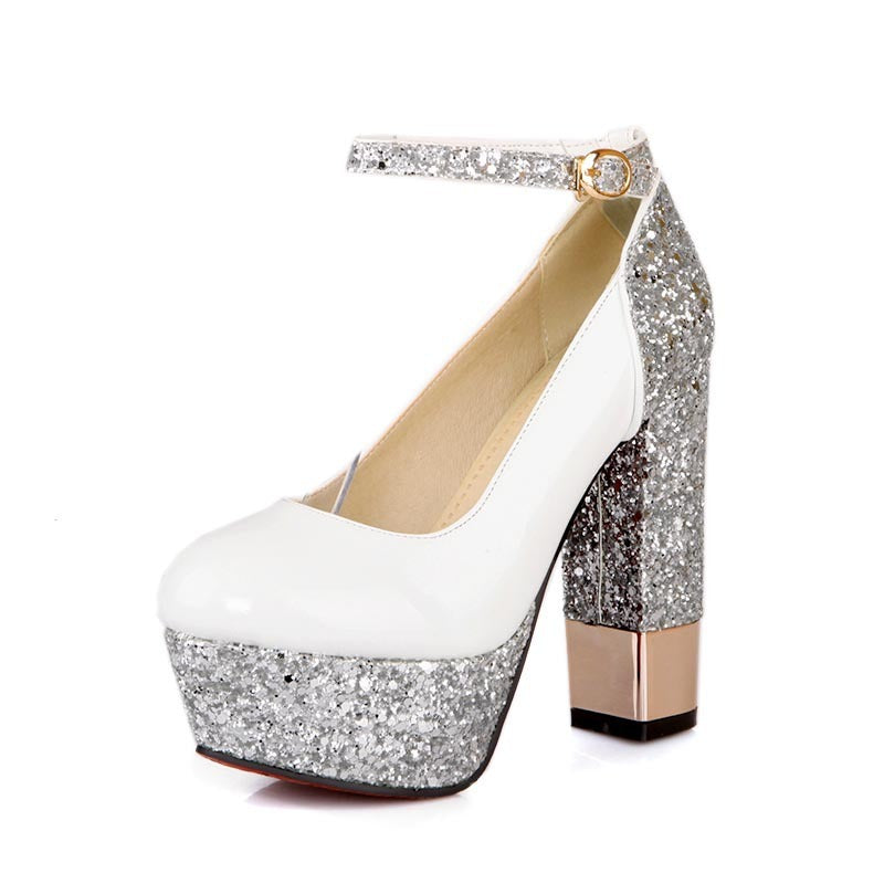 Retro Patent Leather Buckle - Platform Thick Heel Shoes