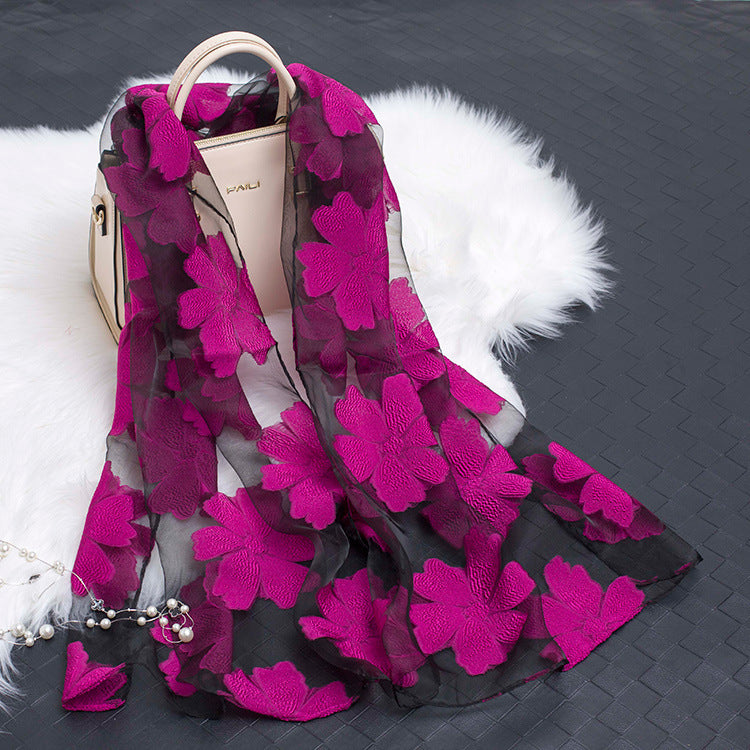 Cut Flowers Hollow Silk Simulation Scarf