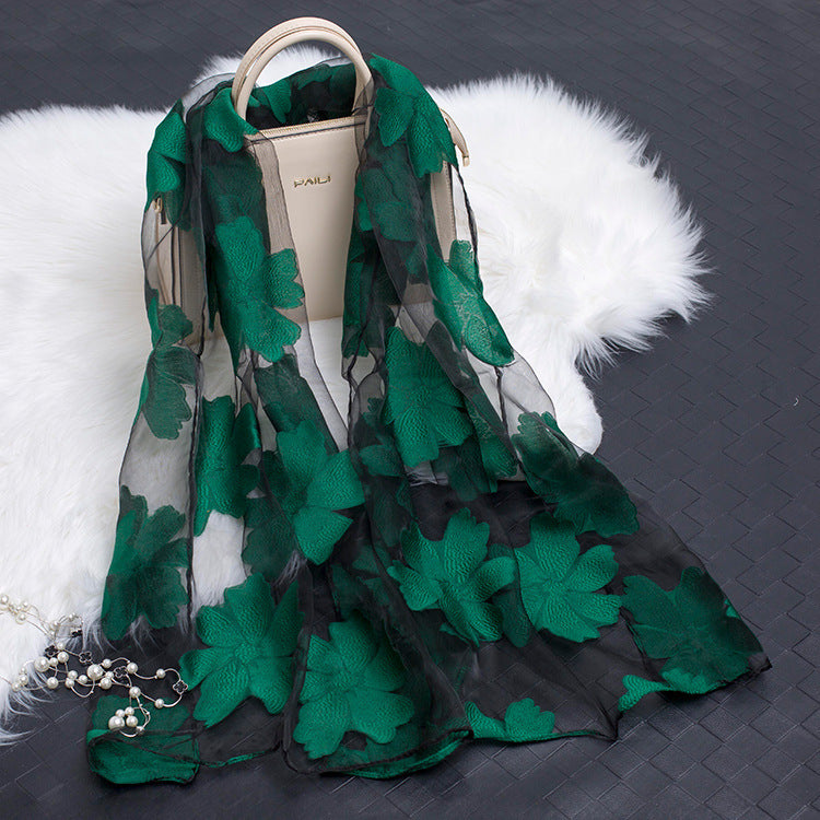Cut Flowers Hollow Silk Simulation Scarf