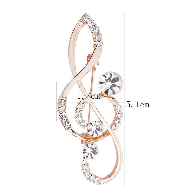 🎵 Elegant Note-Shaped Brooch – Alloy Corsage Pin with Gemstone Inlay for Coats & Sweaters