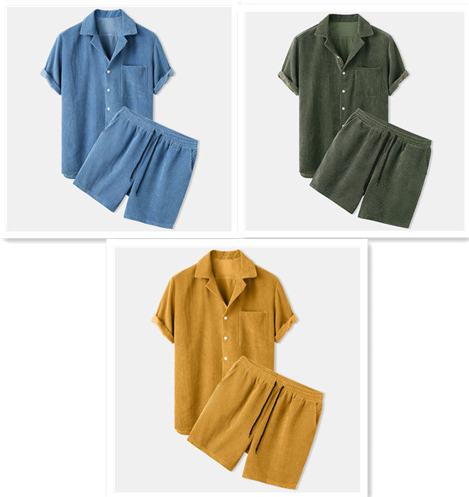 Corduroy Short Sleeve Suit - Two Piece