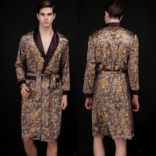 Men's Summer Long Ice Silk Pajamas