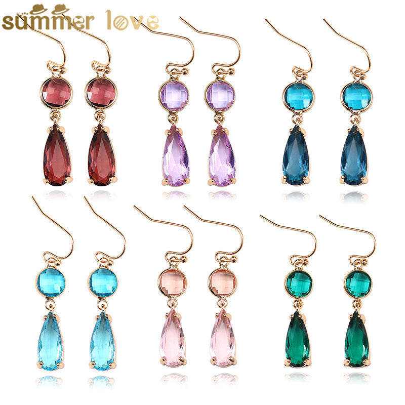 Geometric K9 Crystal Pendant Earrings – Copper Edging, Korean Style!