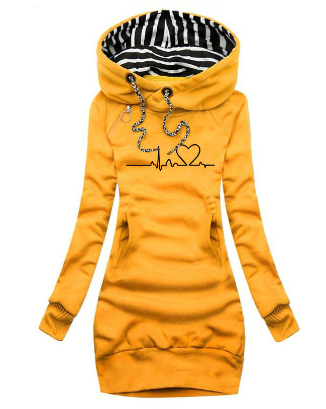 Heart Print Long Clothes Women Hoodie - Sweatshirt Pullover Tops