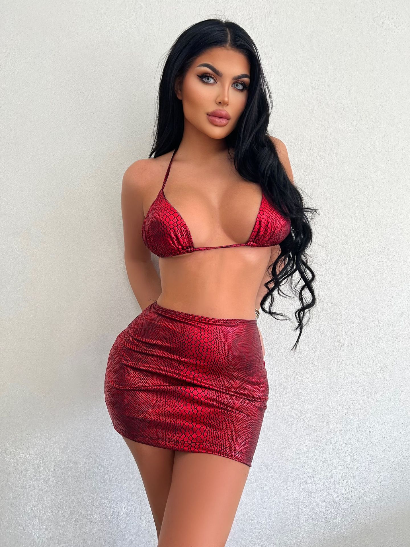 Women's  Halter Snake Pattern Bikini Set