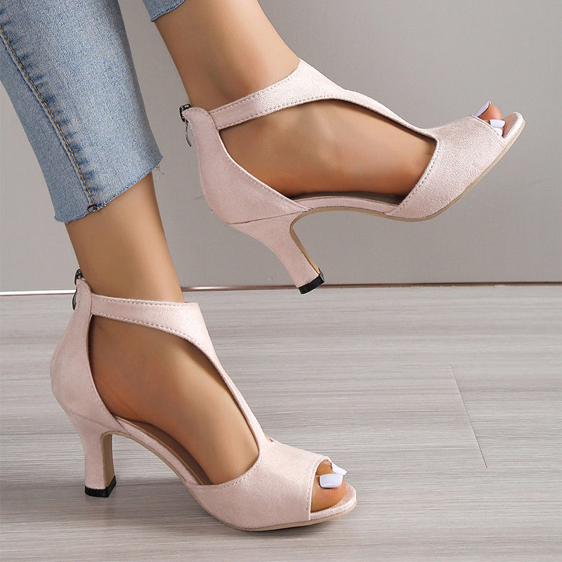 High Heel Peep Toe Sandals - Women Back Zipper Outdoor Summer Shoes