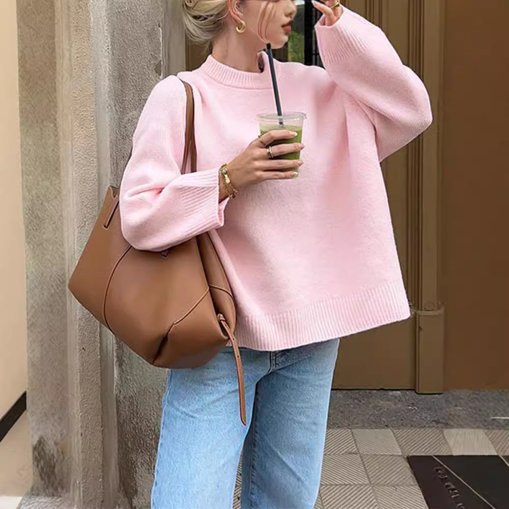 Sweet Crew Neck Pullover Sweater - Winter Fashion Loose Long-sleeved Tops For Women Clothing