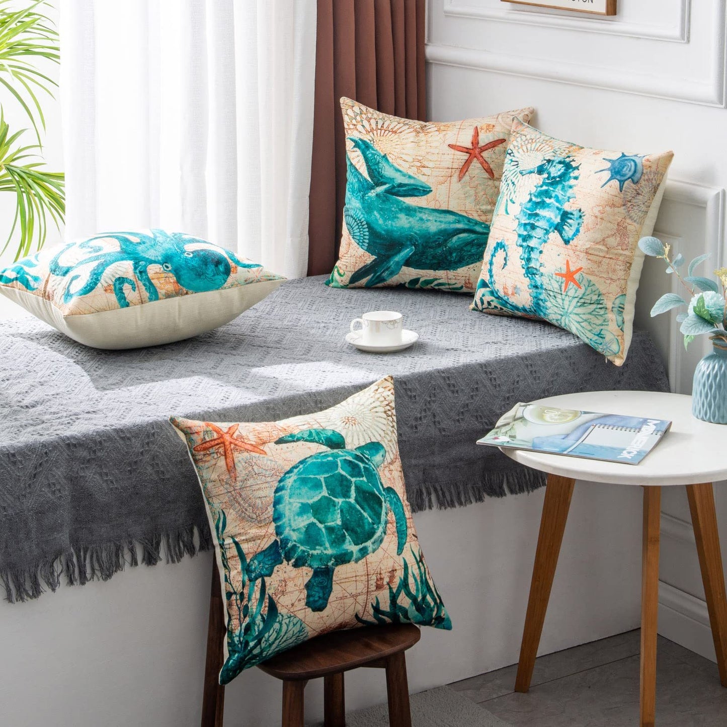 Cushion Covers Sea Turtle Printed Throw Pillow Cases - For Home Decor Sofa Chair Seat