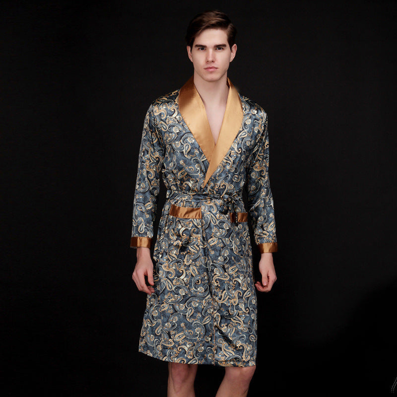Men's Summer Long Ice Silk Pajamas
