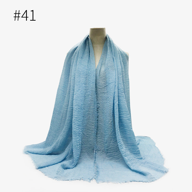 Bubble Plain Cotton fringe Scarf - Women Soft Solid Hijab Pashmina Wrap Hijab