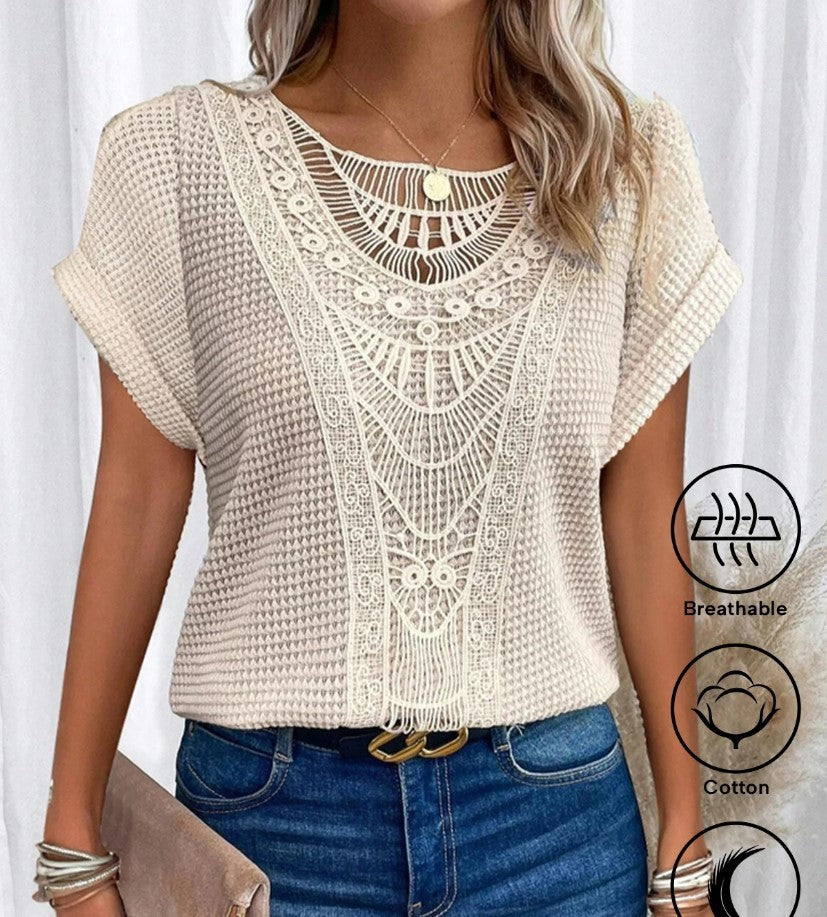 Summer Hollow Out Short-sleeved T-shirt - Women Clothing