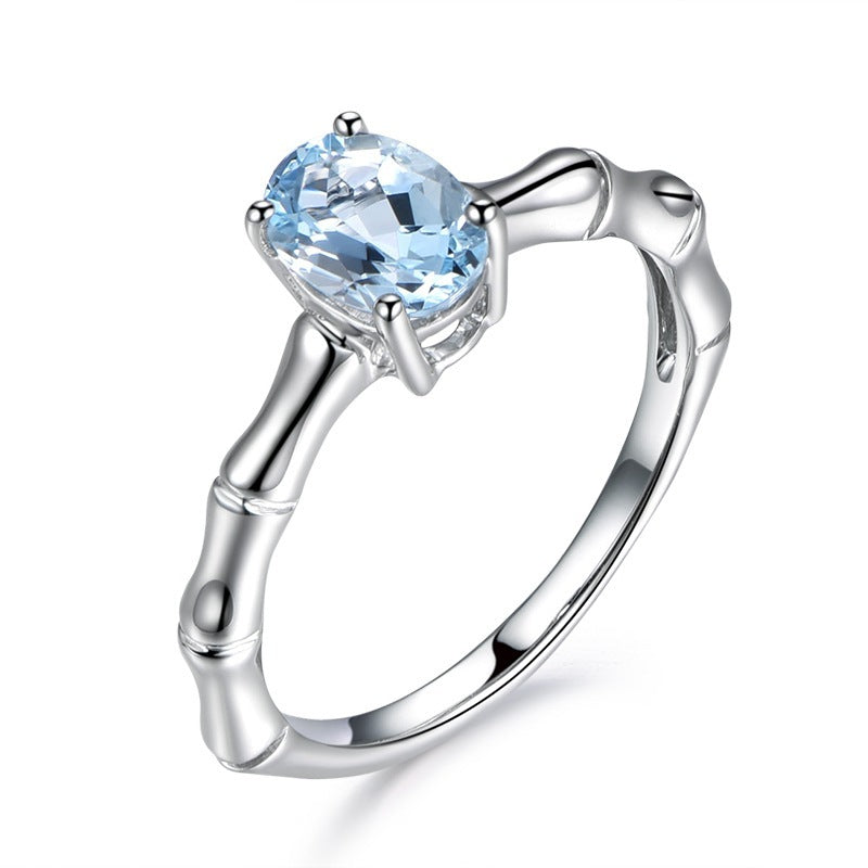 Creative bamboo Style Ring - Natural Sea Blue jewel ring plated 18K engagement ring female ring