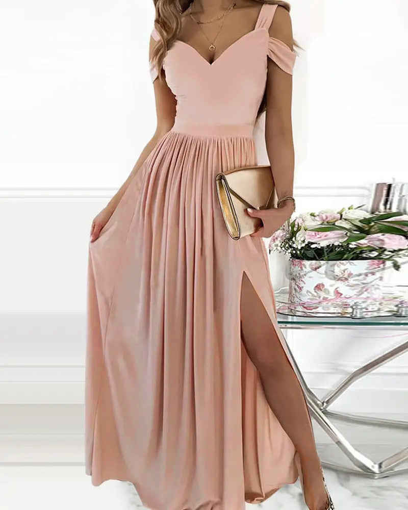 V-neck Boho Spaghetti Strap Dress - Women Split Long Flowy Dresses For Party Beach