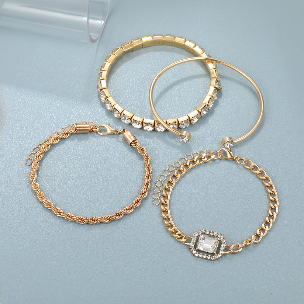 4 Pcs Crystal Bracelet Set - Bohemian Design For Women Vintage Luxury Twisted Cuff Chains Armband Jewelry Accessories