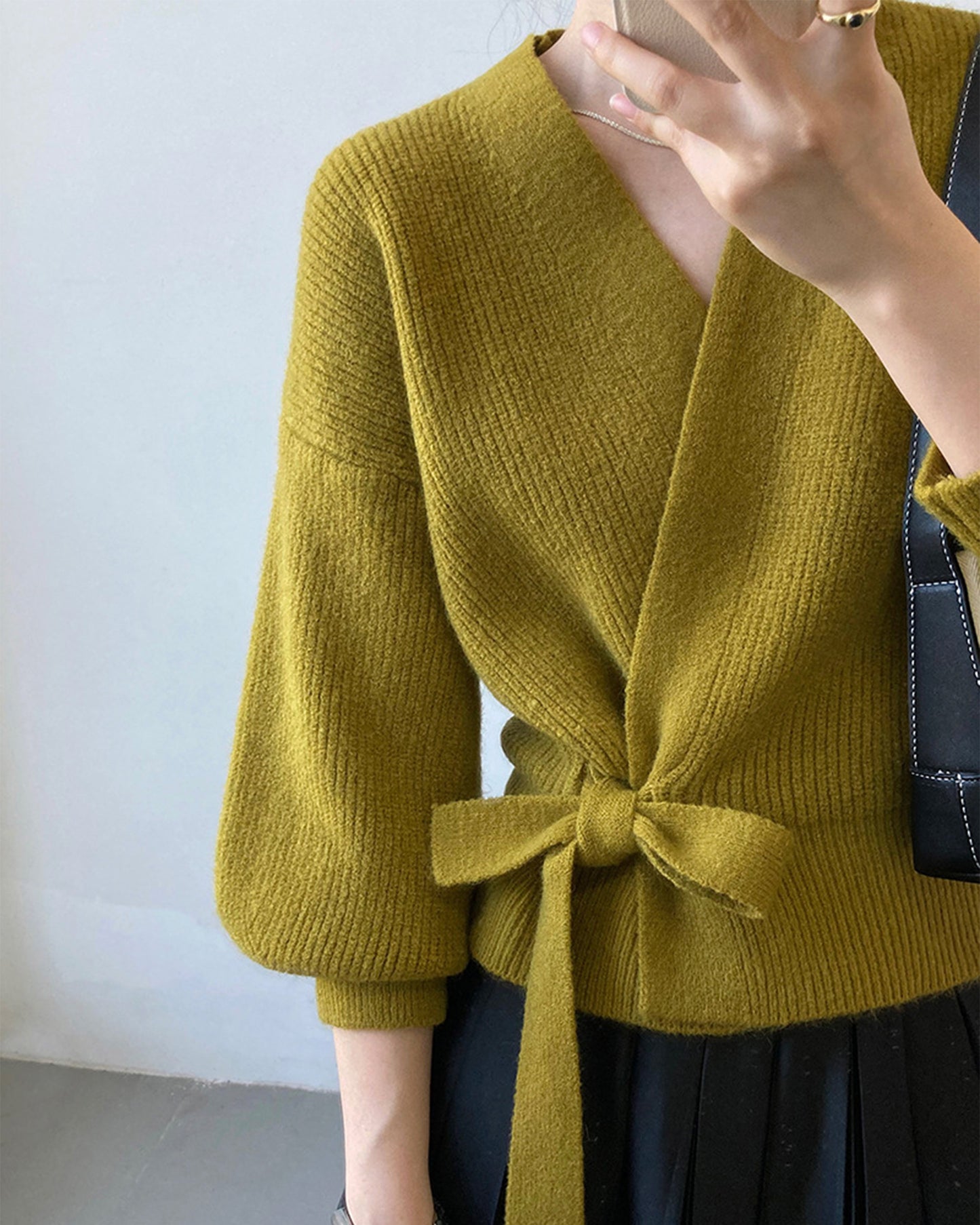 French Retro Knitted Cardigan - Top V-neck Tie Loose Women Sweater Coat, Handmade Spring Clothing, Womens Clothing