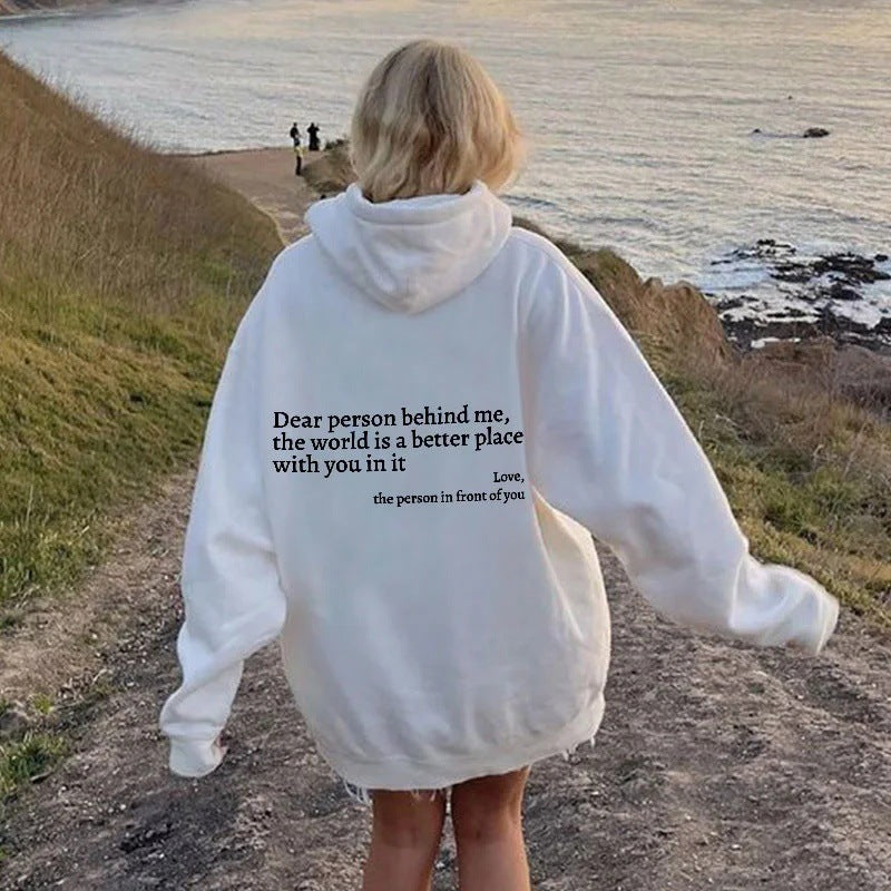 Women's Plush Letter Printed Kangaroo Pocket Drawstring Printed Hoodie - Unisex Trendy Hoodies