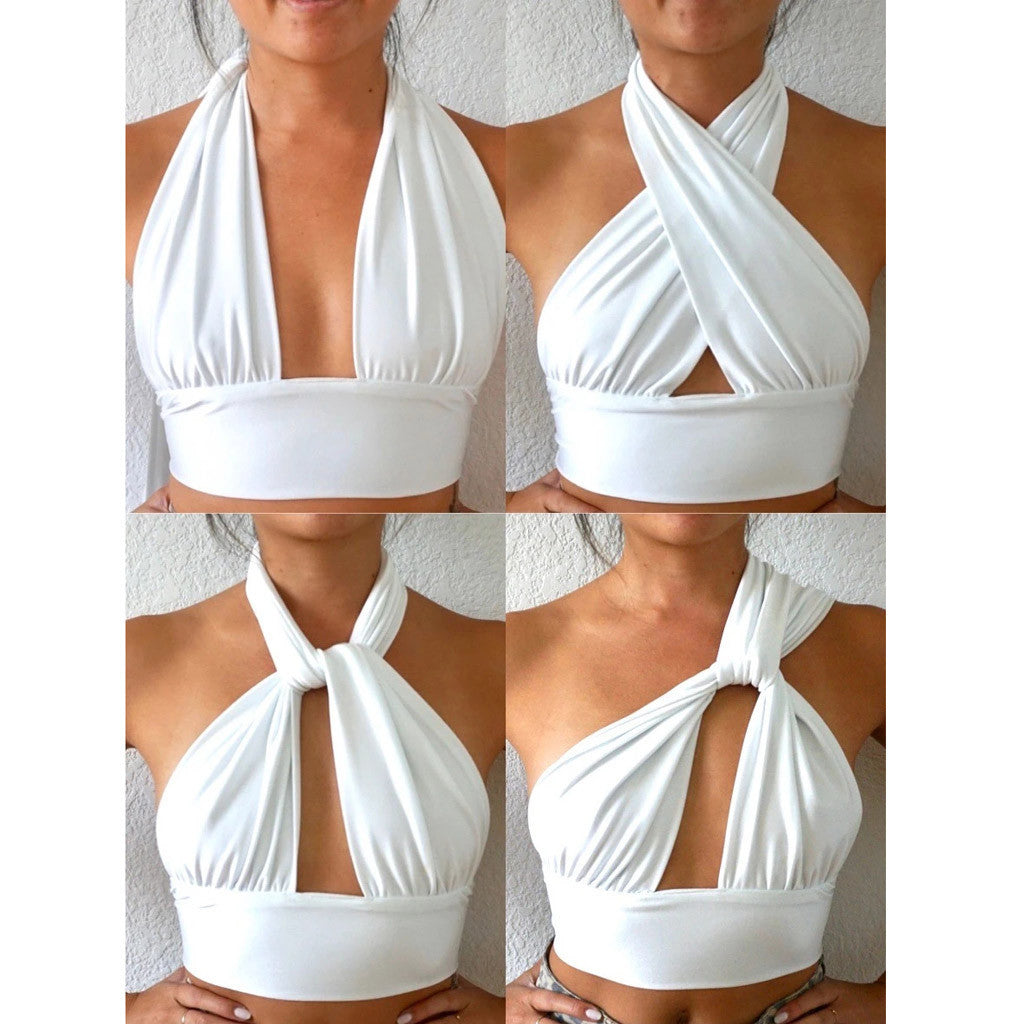 Versatile Tank Top Halter Neck Backless Strap top - Short Camisoles Solid Versatile