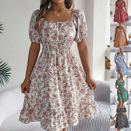 Floral Print Square Collar Dress - Summer Fashion Ruffles Dresses Women's Clothing