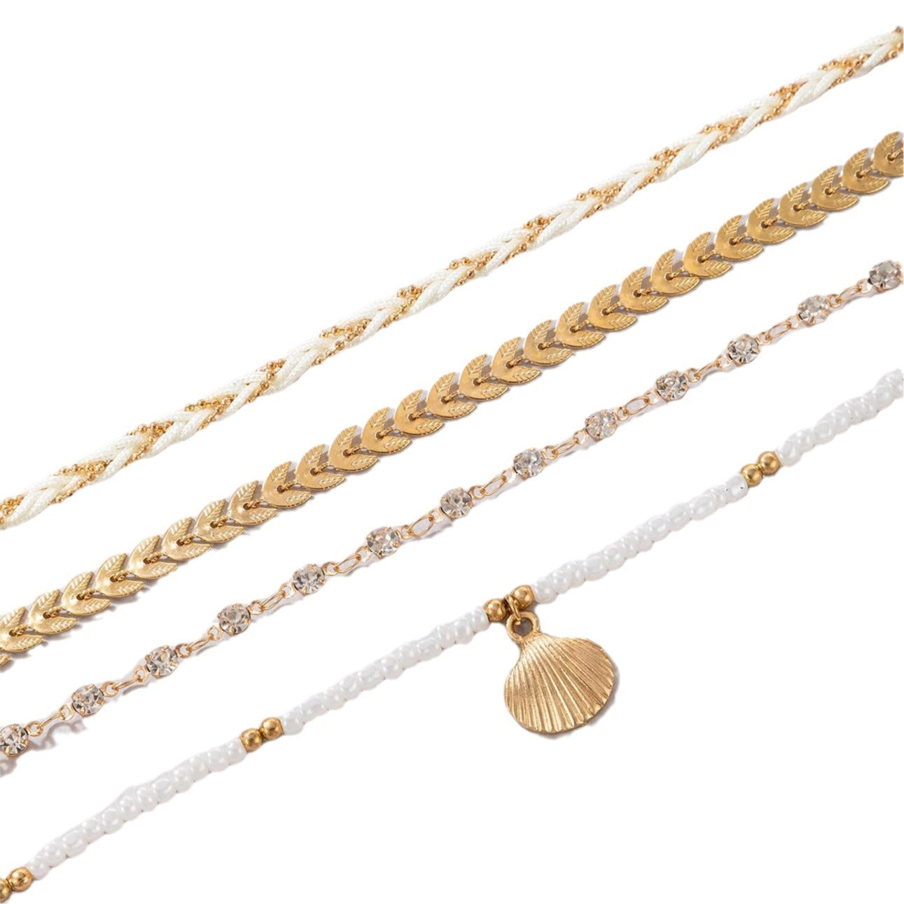 4pcs Set Bohemian Woven Rope Foot Chain-  For Men And Women Geometric Alloy Black Beads Dropping Oil Anklet Set Summer Fashion Jewelry
