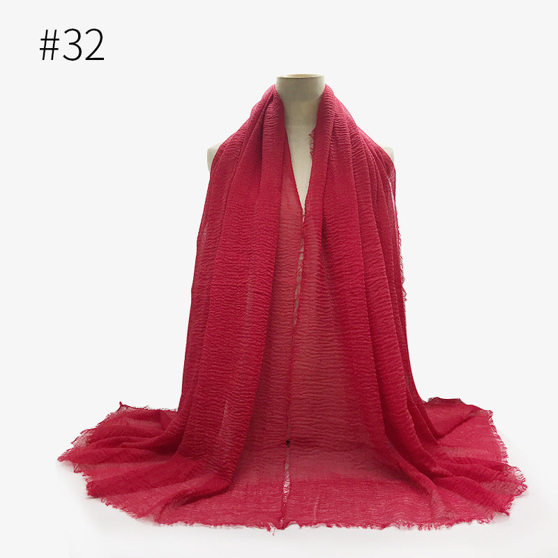 Bubble Plain Cotton fringe Scarf - Women Soft Solid Hijab Pashmina Wrap Hijab