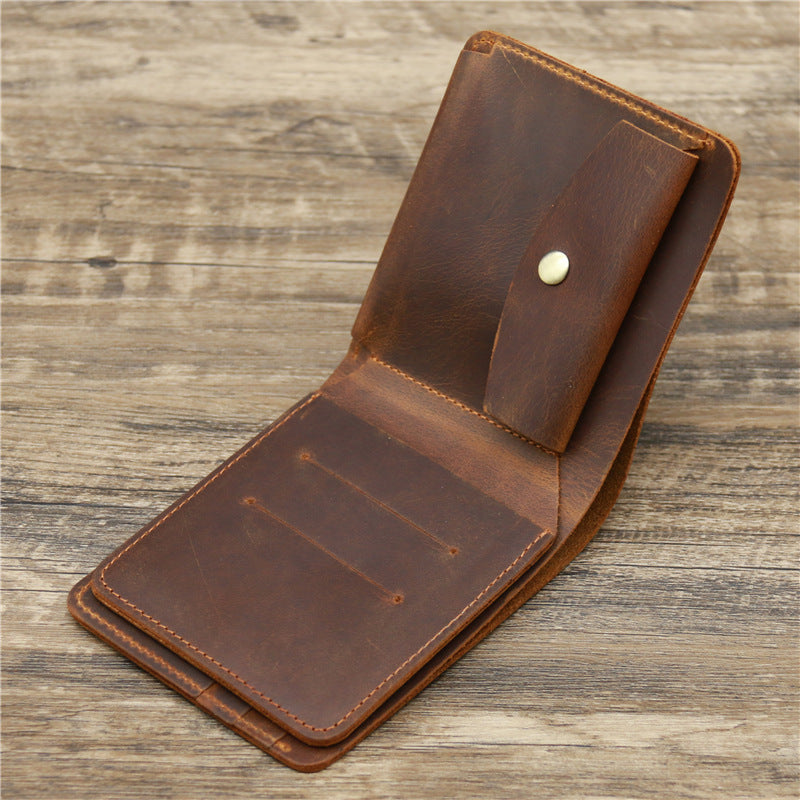 Men's Leather Wallet - Retro Rough Tri-fold First Layer Cowhide