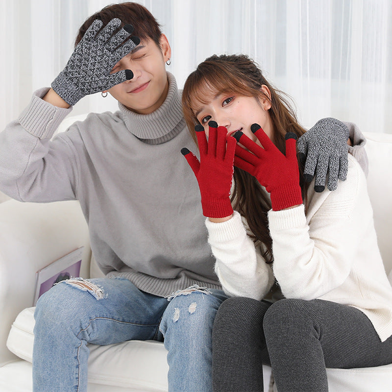 Winter Knitted Gloves For Men And Women Warm - Cycling Anti-Cold Anti-Slip Triangular Offset Warm Gloves