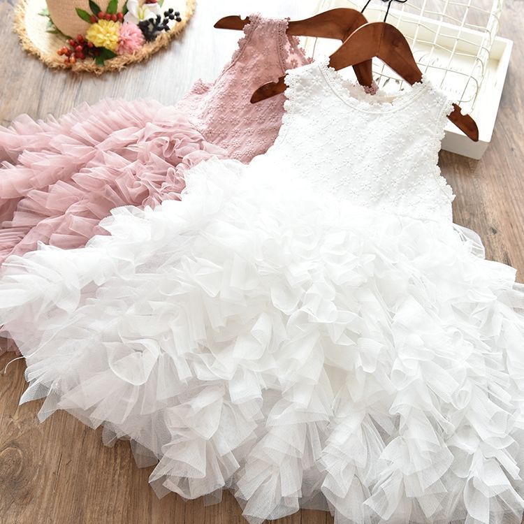 Hollow Skirt Lace Long-sleeved Girls Princess Irregular Dress