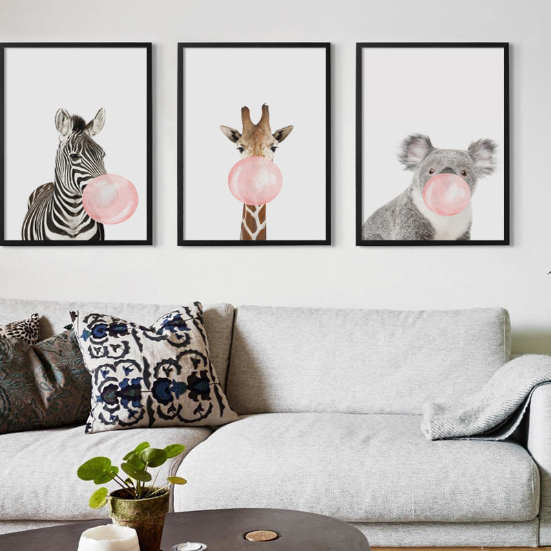 Nordic Simplicity Cute Animal Canvas Painting – Koala, Zebra, Giraffe &amp; Fawn (Frameless Decorative Art)
