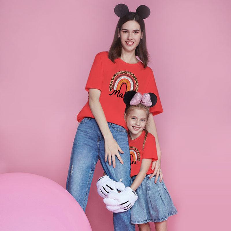 Cute Mother-daughter Matching Outfit - Mom/Mini Summer Casual Letter Print Short-sleeve