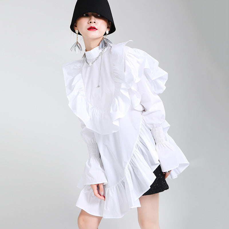 Full Flounce Long Sleeve Short Dress