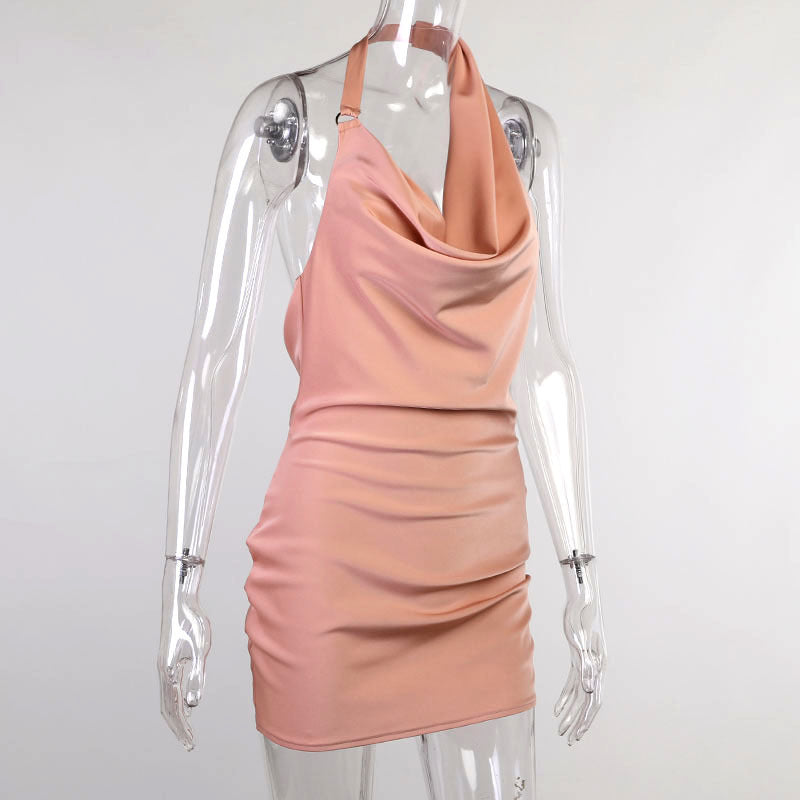 Satin Party Dress V Neck Backless  Dresses - Mini Sleeveless Summer Party Dress