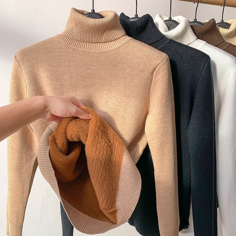 Turtle Neck Winter Sweater - Women Elegant Thick Warm Female Knitted Pullover Loose Basic Knitwear