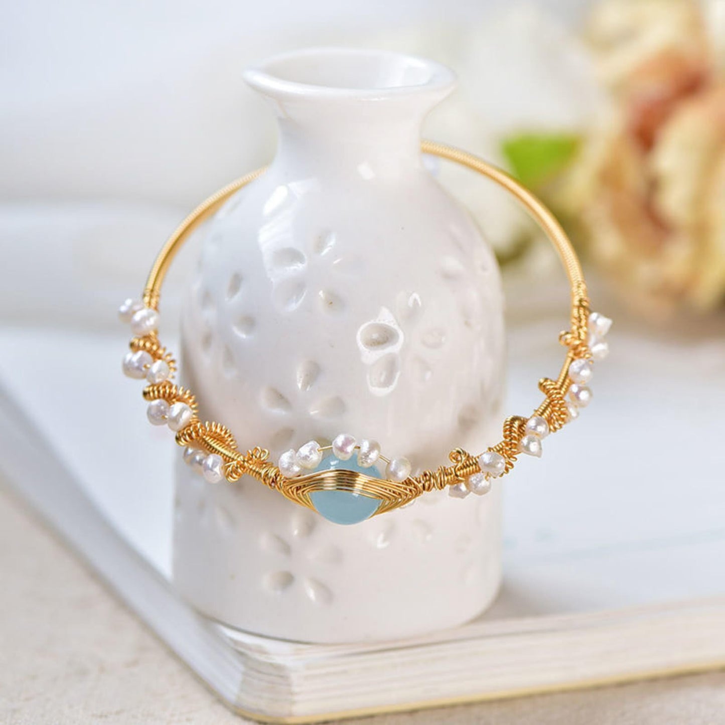 Pearl Bracelets For Women - Gold Plating Pearl Bracelet Gold Wire Braided Vintage Style Bracelets Cuff Bracelets Fashion Bracelet