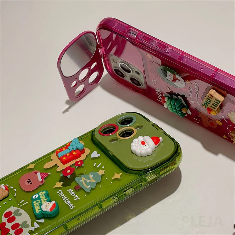 Silicone Protection Cover- Xmas Santa Claus Cute Elk Hat Pendant Flip Christmas Phone Case For I Phone 15 14 13 12 11 Pro Max Pro