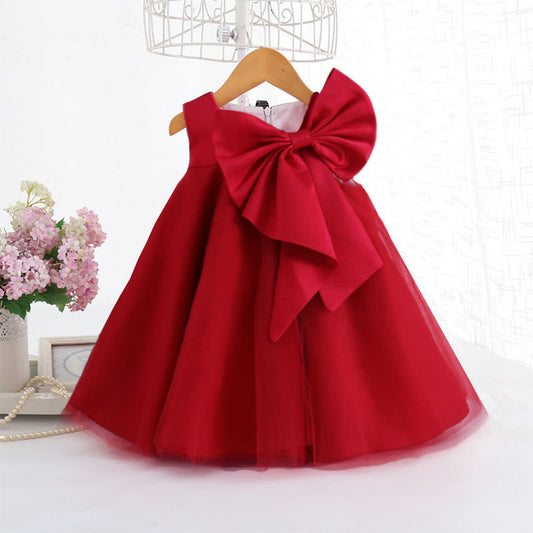 Girls Sleeveless Full Flare Dress With Bow - Dress Big Bow Girl Korean Style Baby Girl Dress