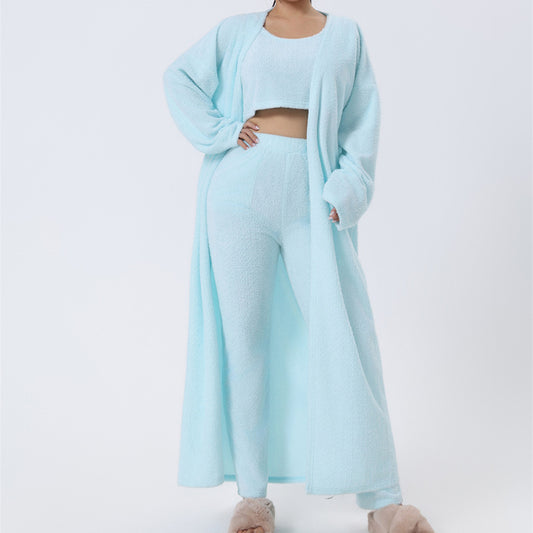 Cozy 3 Piece Lounge Wear Pajama Set - Cute Loungewear, Warm Suit Sets, Matching Set, Lounge Set, 3 Piece Pant Sets, Women Winter Dress