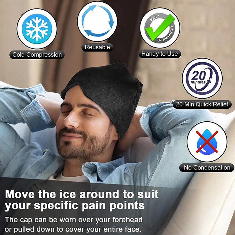Ice Compress Headache Eye Mask Hat - Relief For Migraines, Stress, And Tension Massage Tool