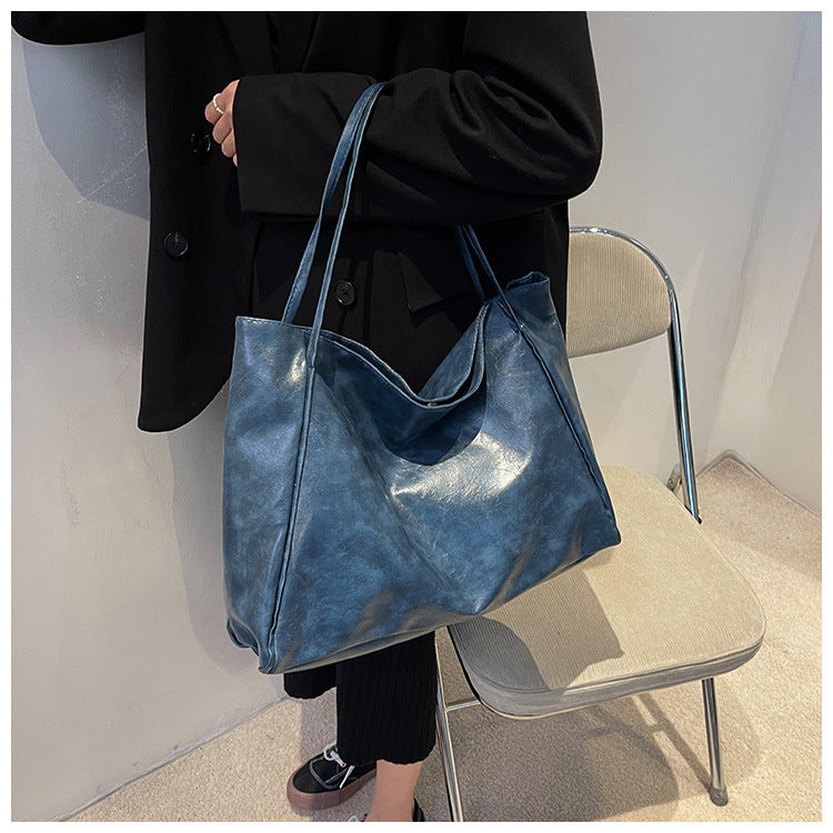 Vintage Women's Tote Bag - Athletic Casual Fashion Large Capacity Leather Shoulder Bag Shopper Harajuku Simple Handbag