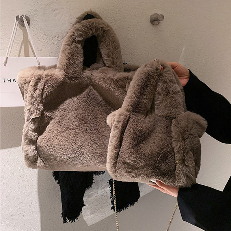 Winter Bags Chain Plush Handbag -- Totes Women Shoulder Bag