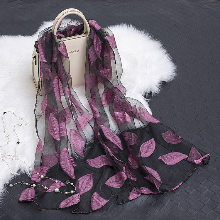 Cut Flowers Hollow Silk Simulation Scarf