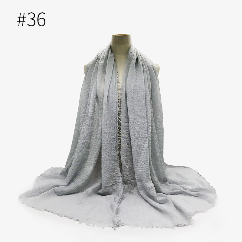 Bubble Plain Cotton fringe Scarf - Women Soft Solid Hijab Pashmina Wrap Hijab