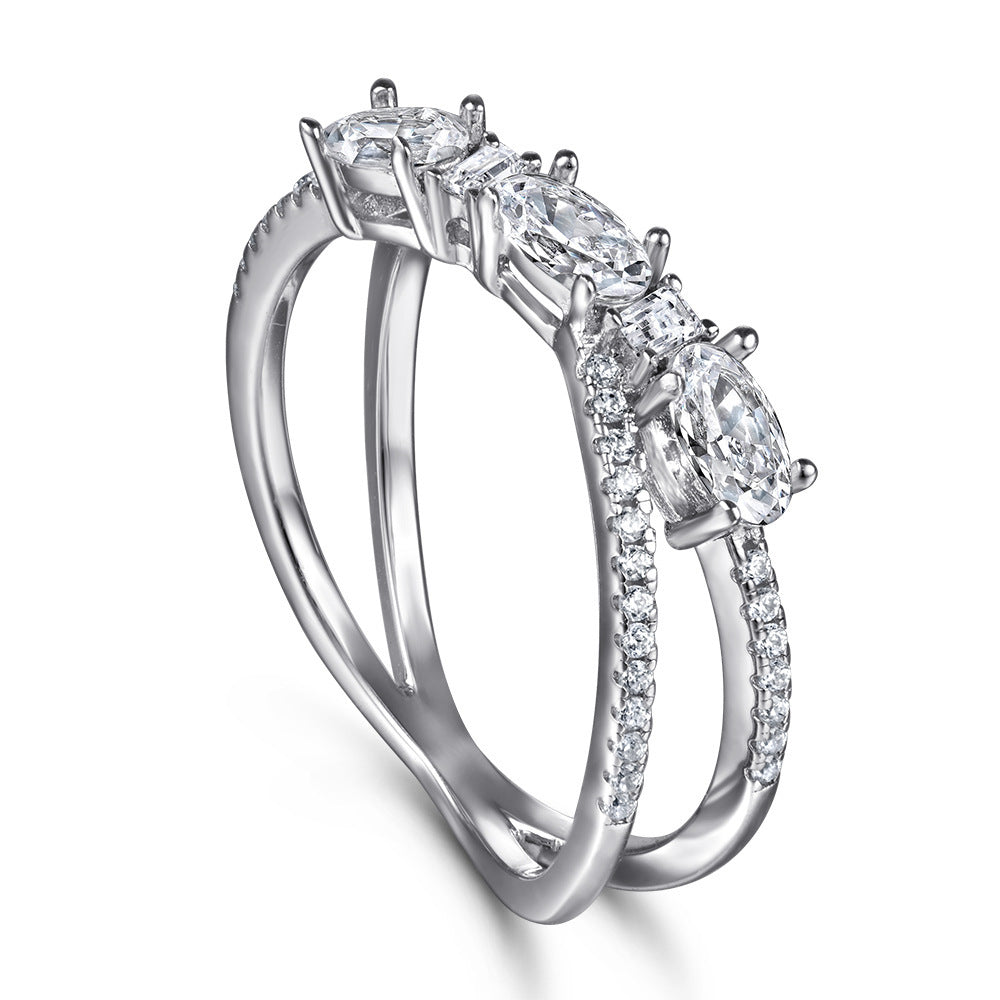 925 Silver Rotary Cross Denier Zircon  Ring - Women's Wedding Engagement Ring