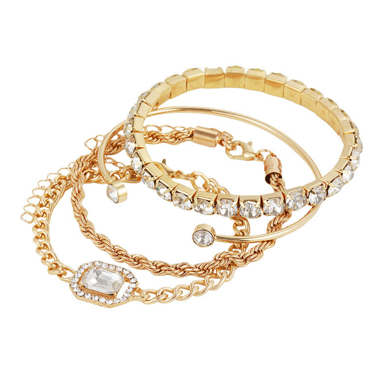 4 Pcs Crystal Bracelet Set - Bohemian Design For Women Vintage Luxury Twisted Cuff Chains Armband Jewelry Accessories