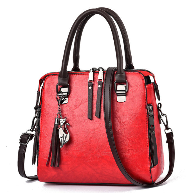 Vintage Handbag - Women's Leather Tassel Top-handle Bag Fashion Lady Tote Luxury Large Capacity Shoulder Bag
